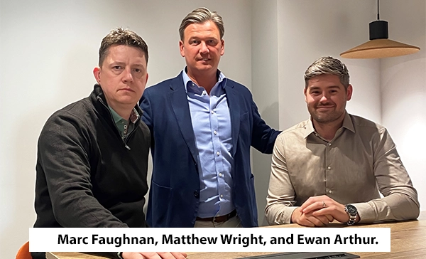 Blackmoon Lighting Ltd, Midlothian new management team Marc Faughnan, Matthew Wright, and Ewan Arthur.
