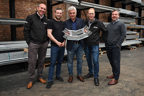 L-R: UKSE regional executive Mike Lowe, DP Building Systems general manager Ashley Forward, DP Building Systems finance director Gary Bell, UKSE area manager Steve Grice and DP Building Systems commercial director Rob White.